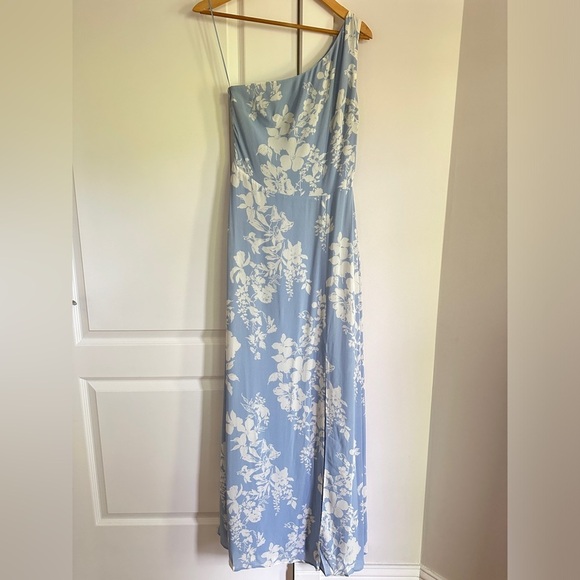 NEW Reformation Evelyn Maxi Dress One Shoulder Side Slit Aliso Blue Floral  sz 4 - Picture 7 of 15